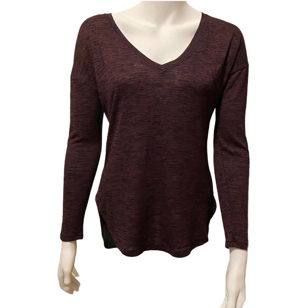Rock & Republic Long Sleeve V-Neck Womens Stretch Pullover Eggplant Top Size XS